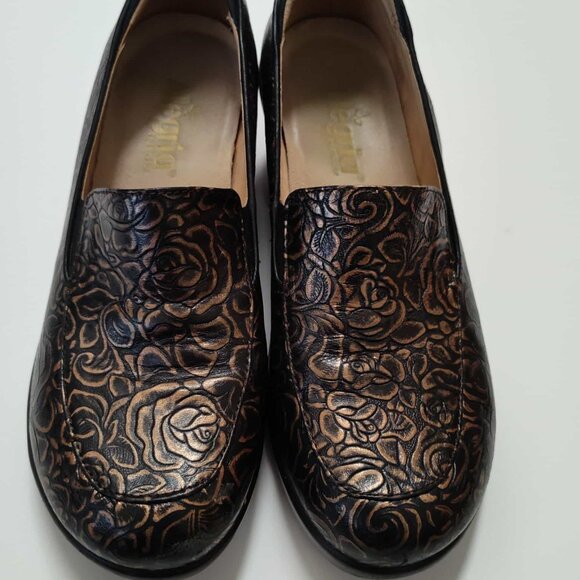 ALEGRIA 'Emma' gold/bronze and black floral embossed leather shoe size 8/Euro 38 - Picture 3 of 14